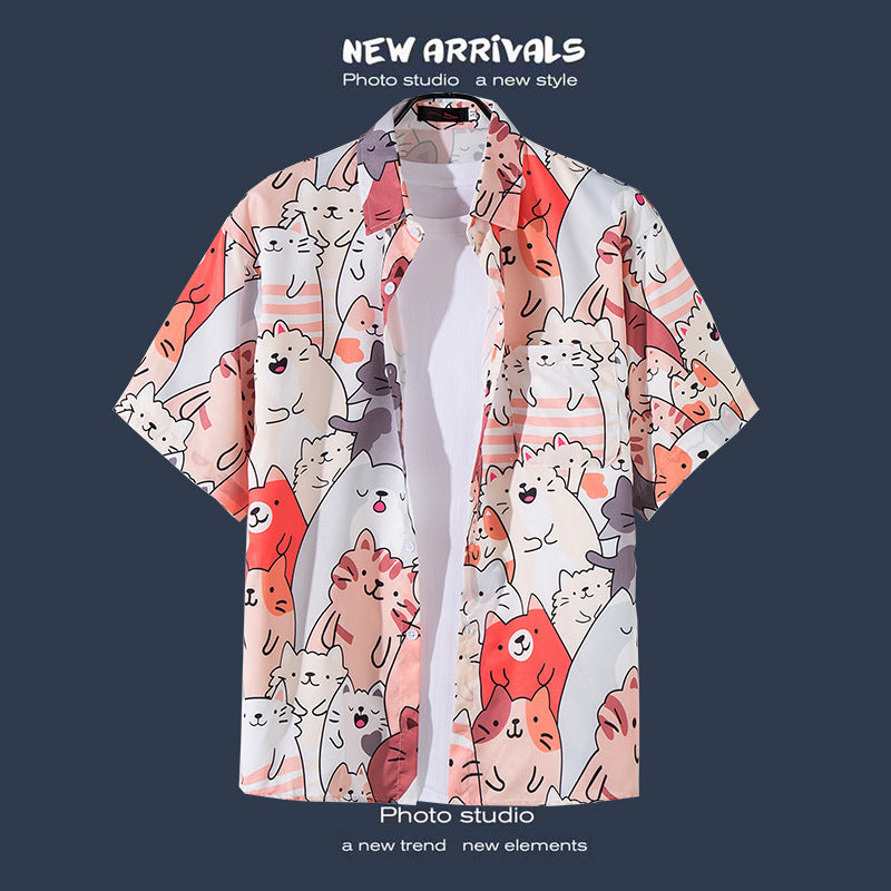 Mens Vintage Tropical Hawaiian Floral Loose Short Sleeve Beach Shirt