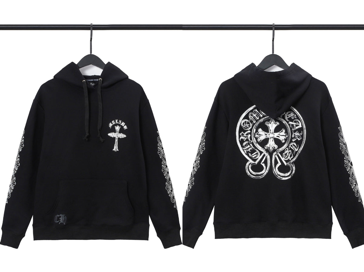 Chrome Hearts Horseshoe Cross Hoodie Goth Streetwear Graphic Pullover