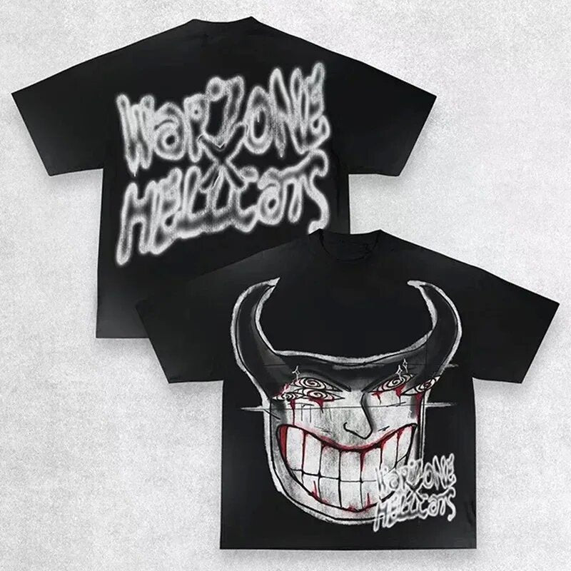 Warzone Studios Style Y2K Doppelseitiges Graffiti Oversized Vintage Baumwoll-T-Shirt