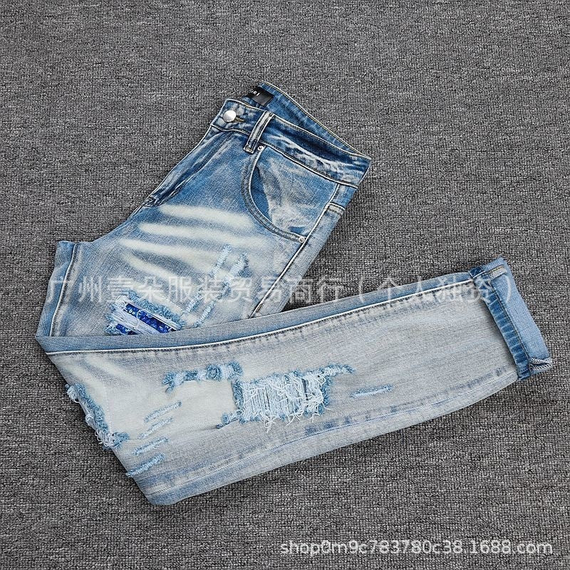 Amiri Patch Distressed Paint‑Splash Slim Fit Denim Jeans Unisex