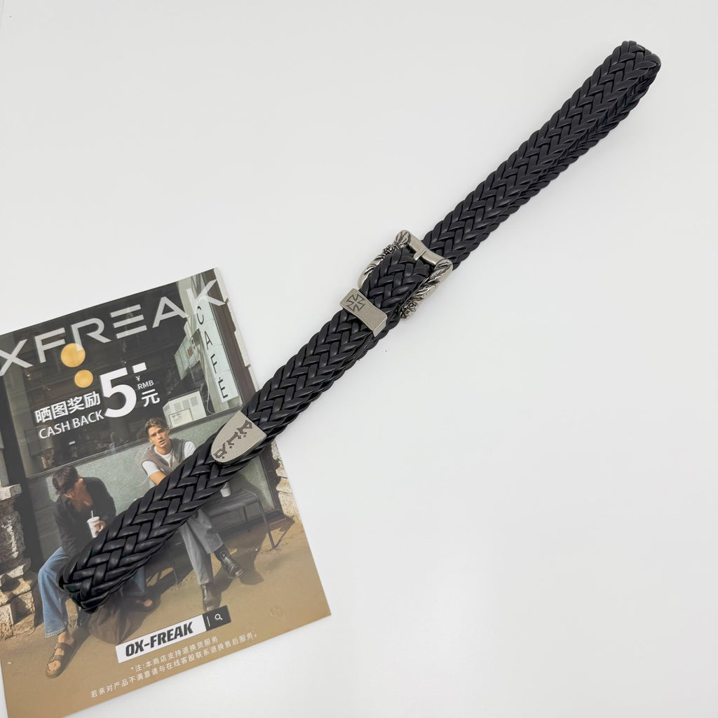 ERD Punk Rose Buckle Hand Woven Narrow Belt Streetwear Unisex