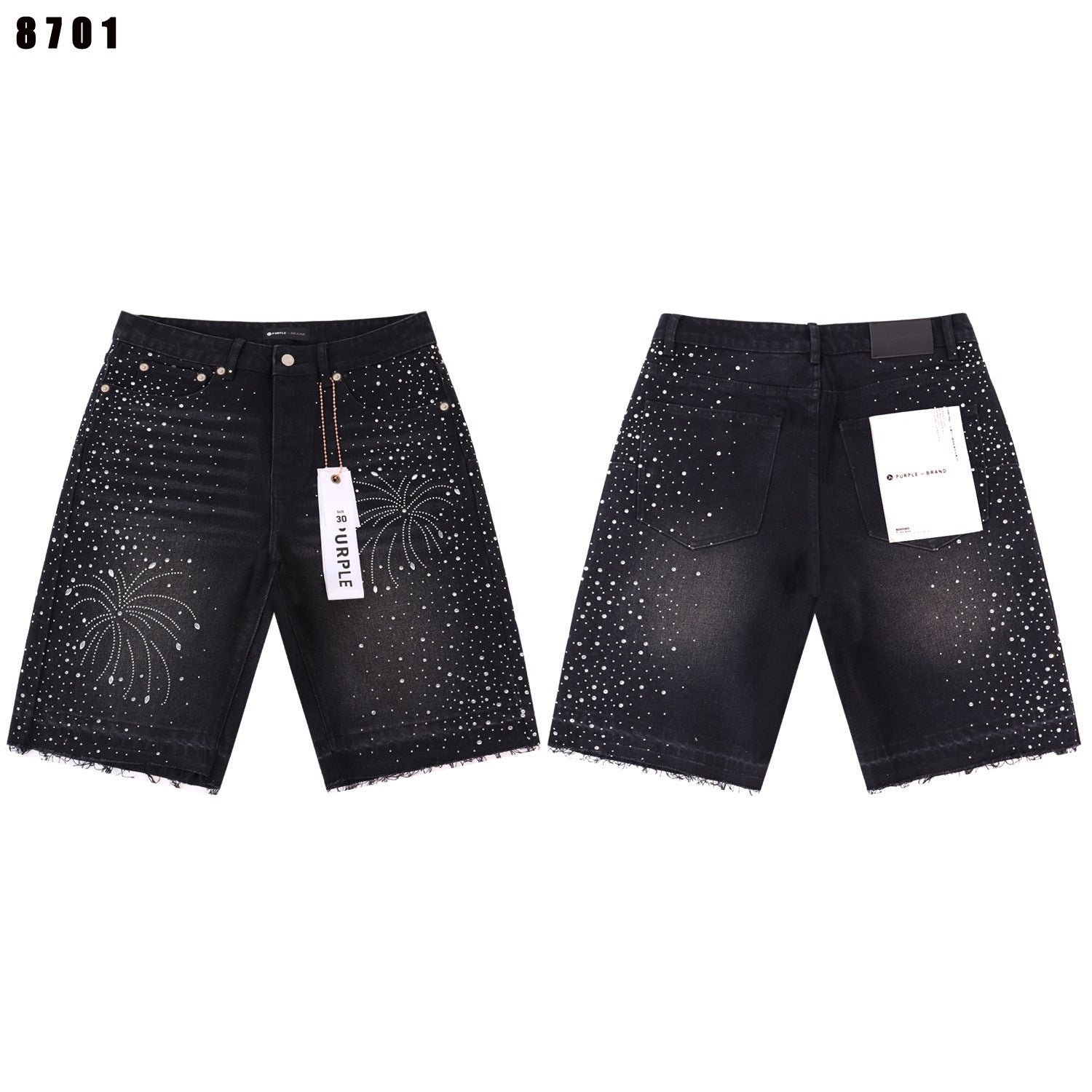 Purple Brand Rhinestone Loose Casual Denim Shorts