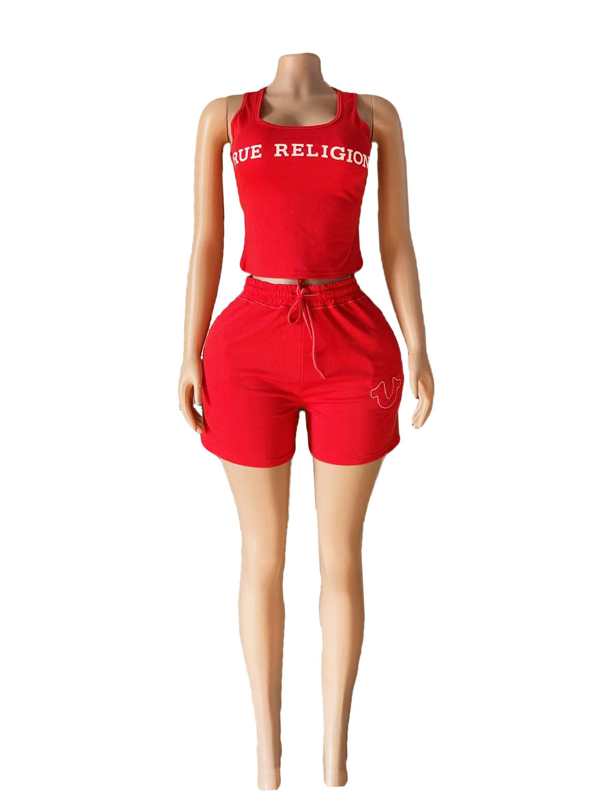 True Religion Letter Print Tank Top Shorts 2 Piece Set Women Casual Outfit