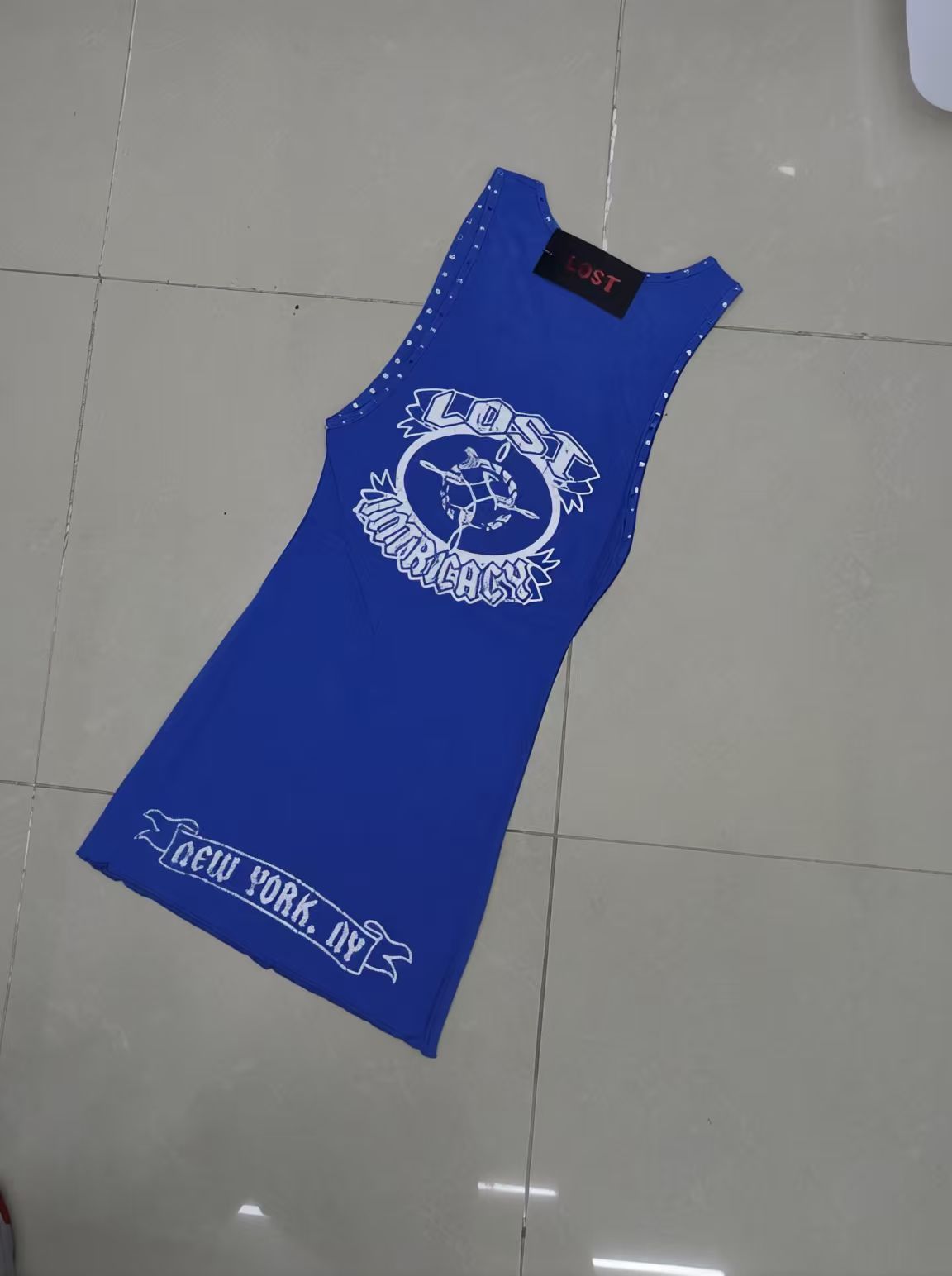 Lost Intricacy Graphic Rivet Tank Bodycon Mini Dress Women
