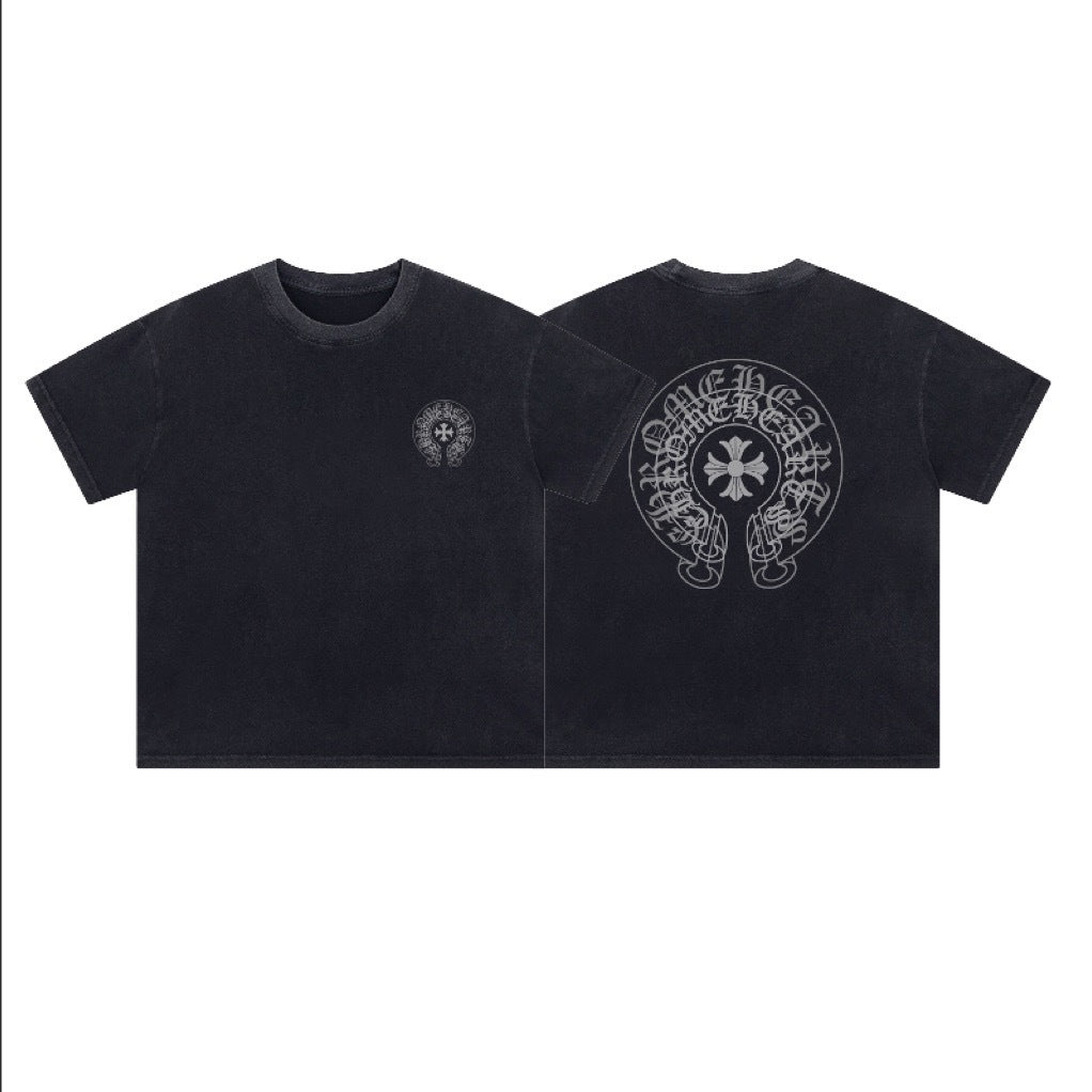 Chrome Hearts Color Sanskrit Cross Print Short Tee Unisex Y2K