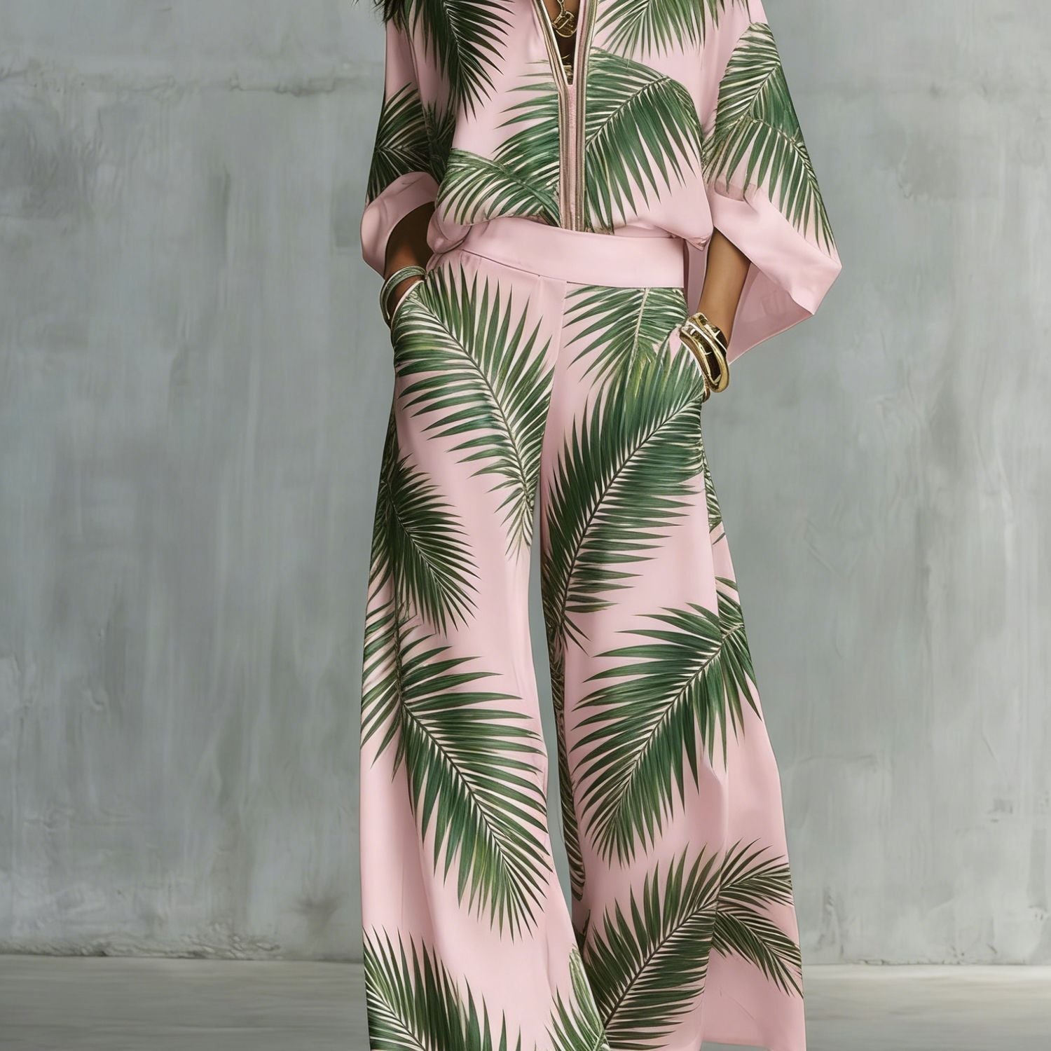 Boho Floral Wide Leg Beach Two Piece Pant Set
