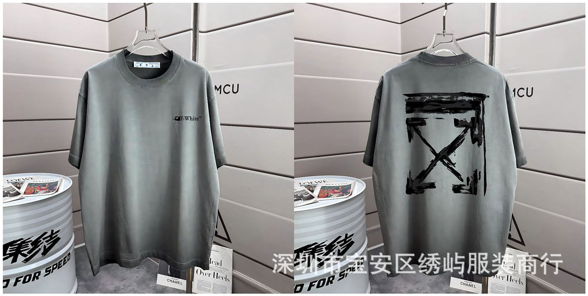 Off-White Washed Distressed Crew Neck Short Sleeve T Shirt Unisex