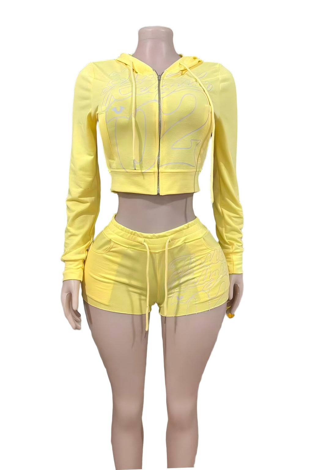 True Religion Graphic Zip Crop Hoodie Short Tracksuit Set