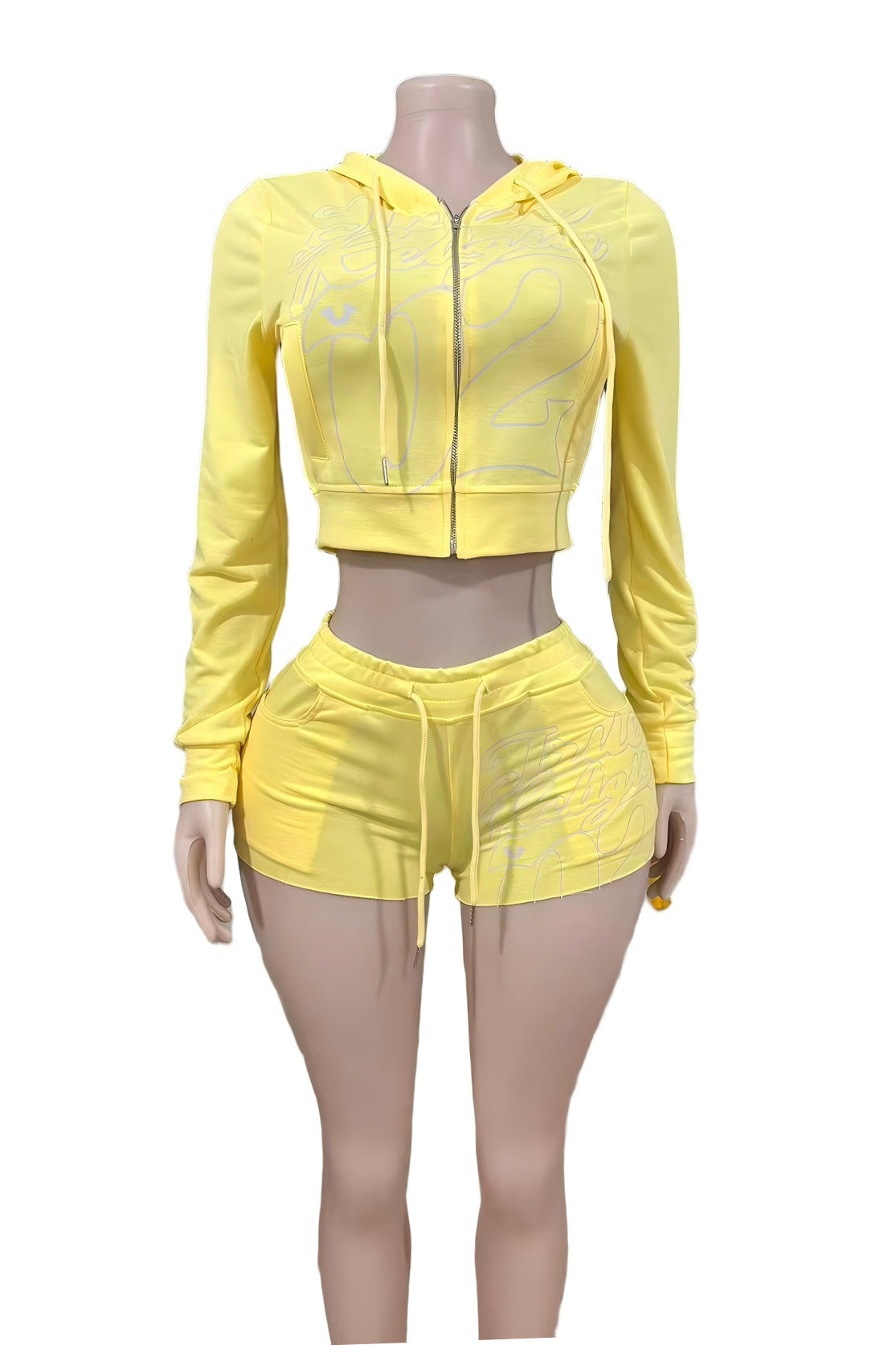 True Religion Graphic Zip Crop Hoodie Short Tracksuit Set