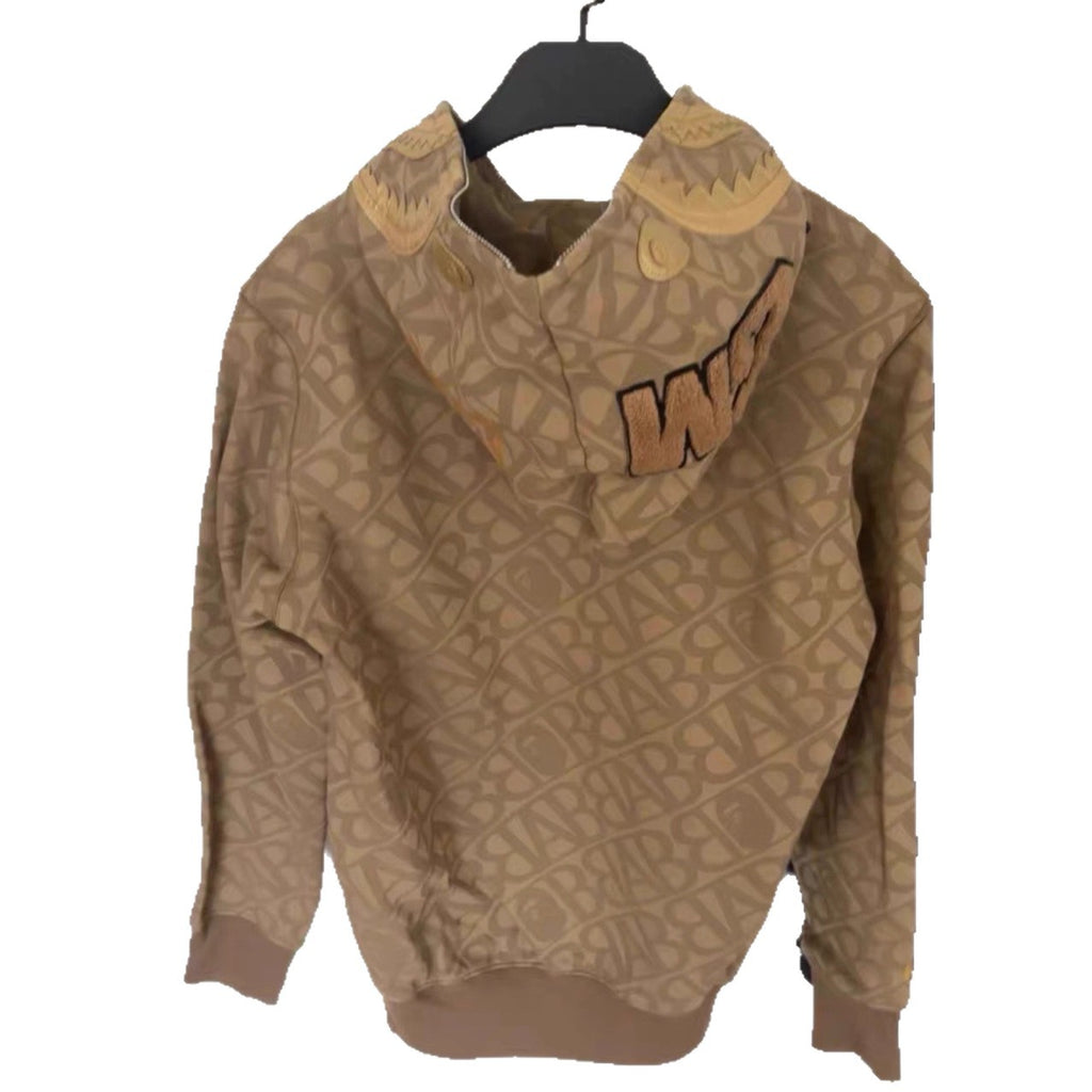 BAPE Monogram Allover Print Gold Shark Full Zip Hoodie