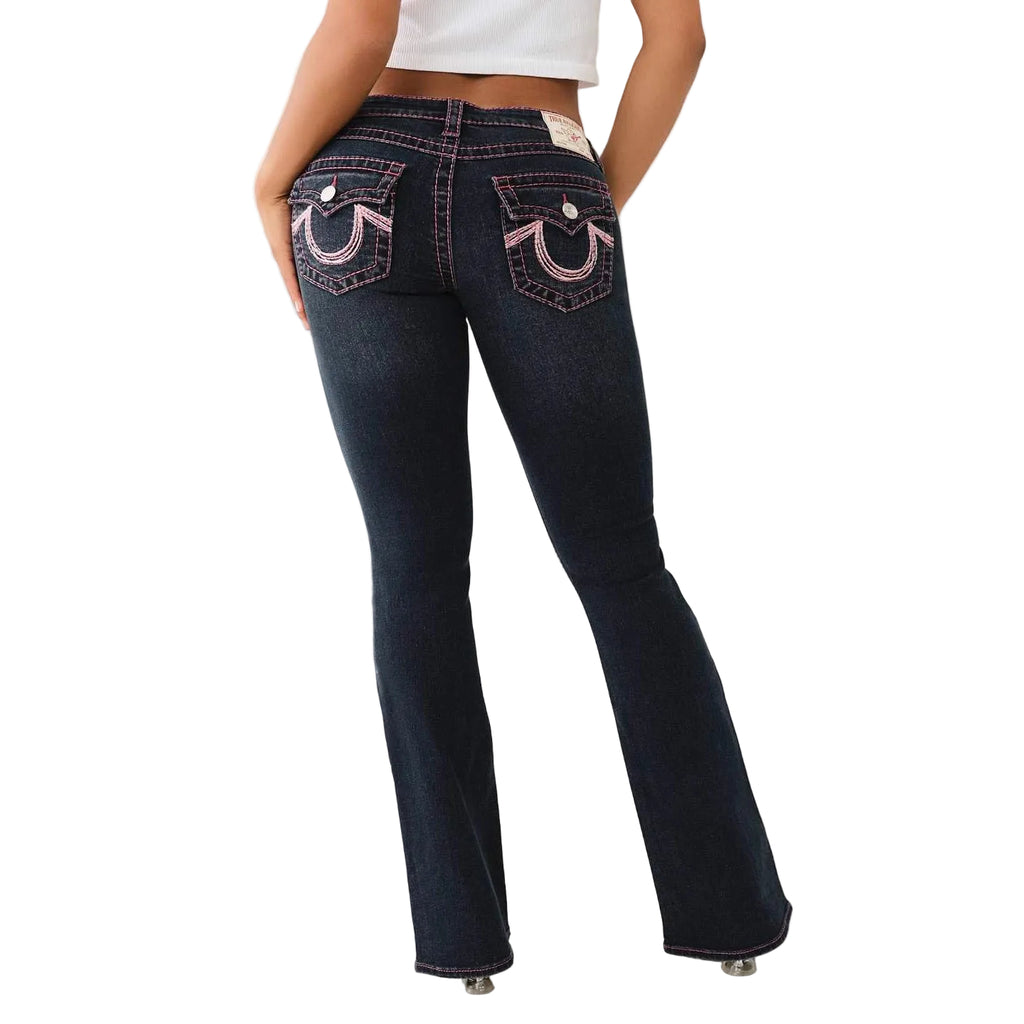 True Religion Pink Horseshoe Embroidery Low Waist Flare Jeans Y2K