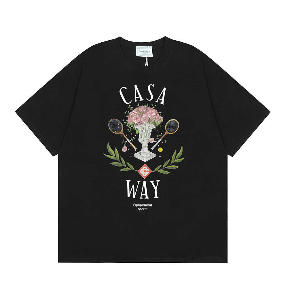 2026 New Casablanca Logo Print Loose Fit Unisex Short Sleeve T-Shirt