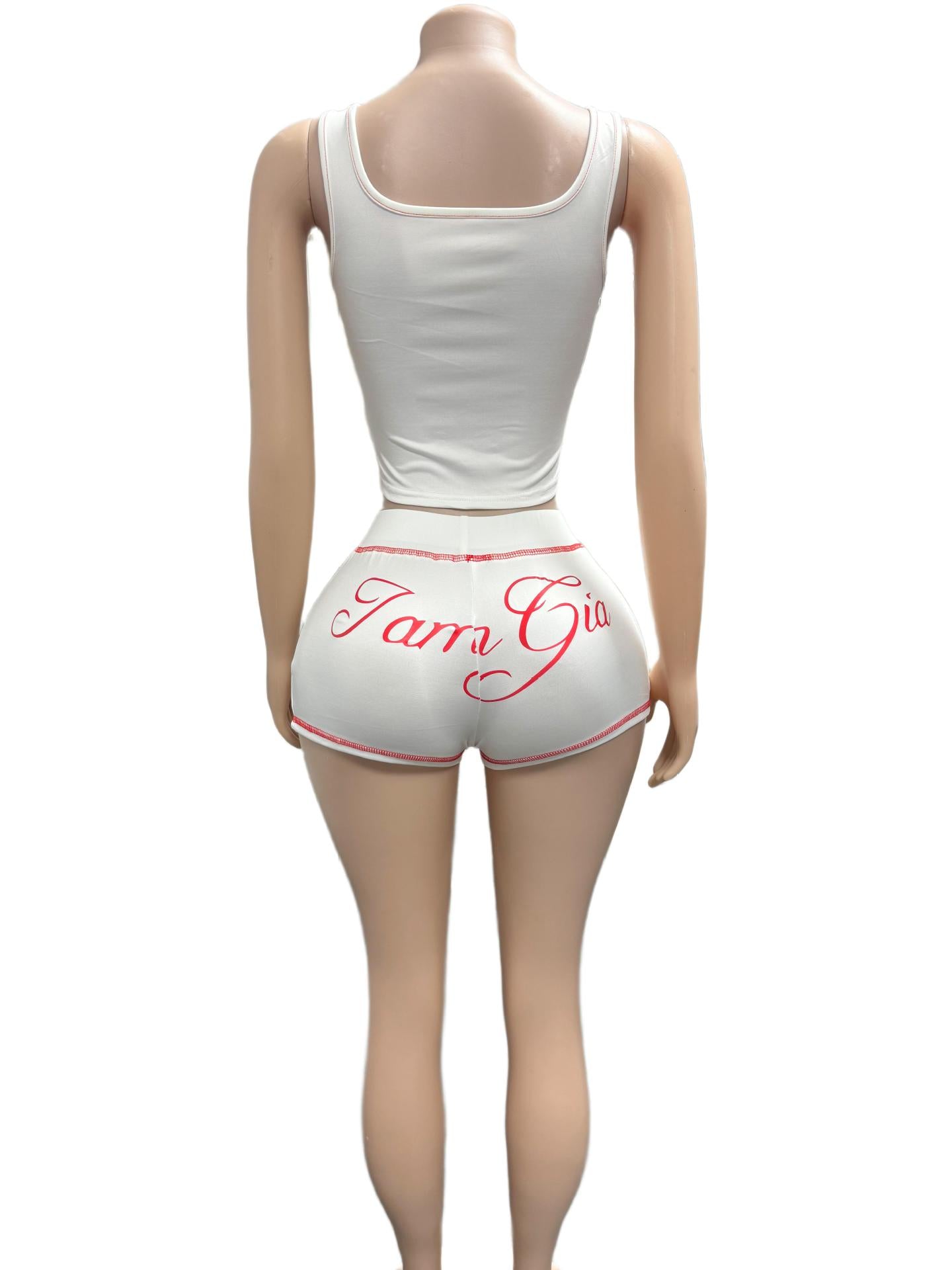 I.AM.GIA Contrast Piping Letter Print Square Neck Tank Short 2 Piece Set