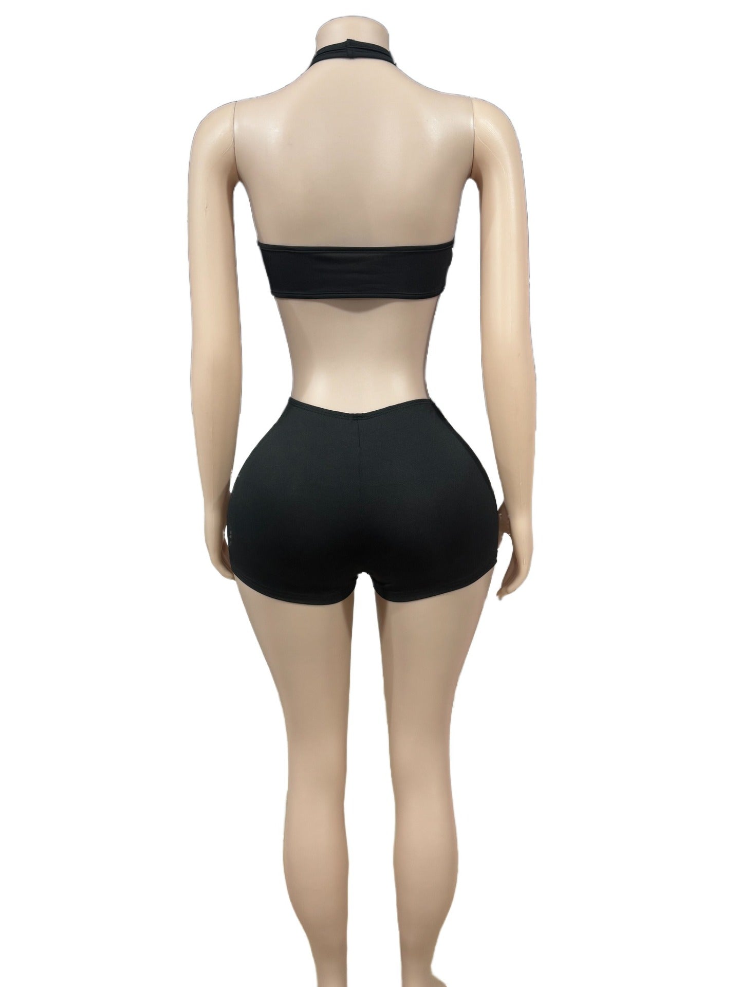 Halter Neck Cutout Bodycon 2 Piece Outfit Women Sexy Club Shorts Set