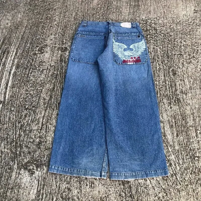 JNCO Style Y2K Bestickte Baggy Wide Leg Denim Jeans Unisex Streetwear Hose
