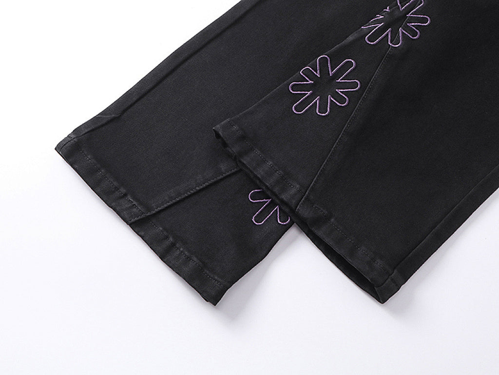 LOSTSHDWS Floral-Embroidered Flared-Hem Jeans