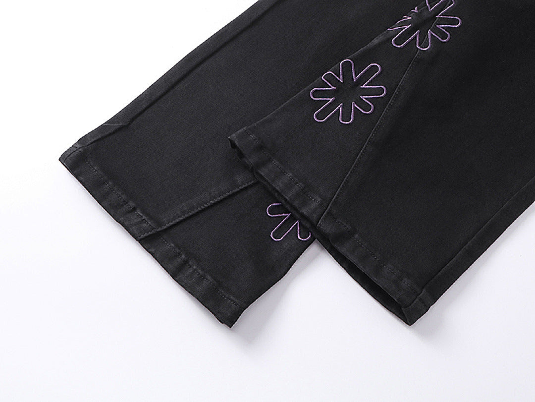 LOSTSHDWS Floral-Embroidered Flared-Hem Jeans