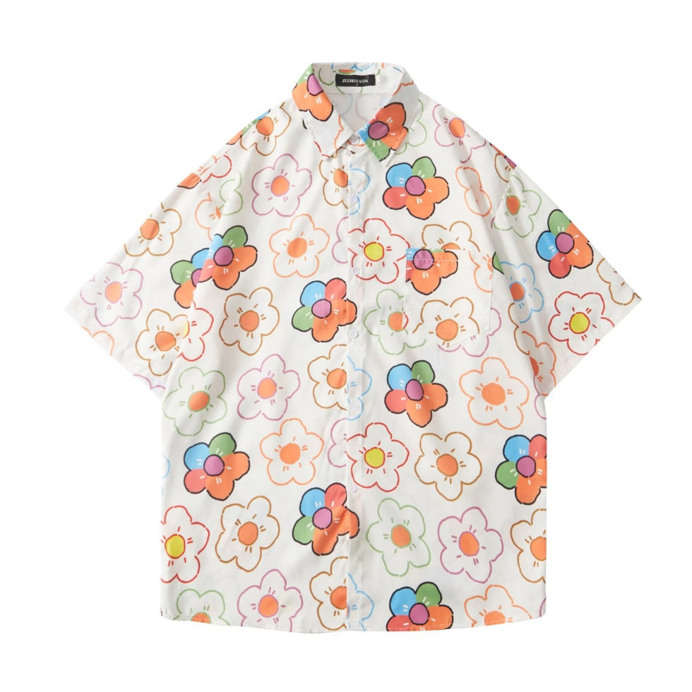 Mens Tropical Hawaiian Floral Loose Short Sleeve Summer Shirt 8002-8034