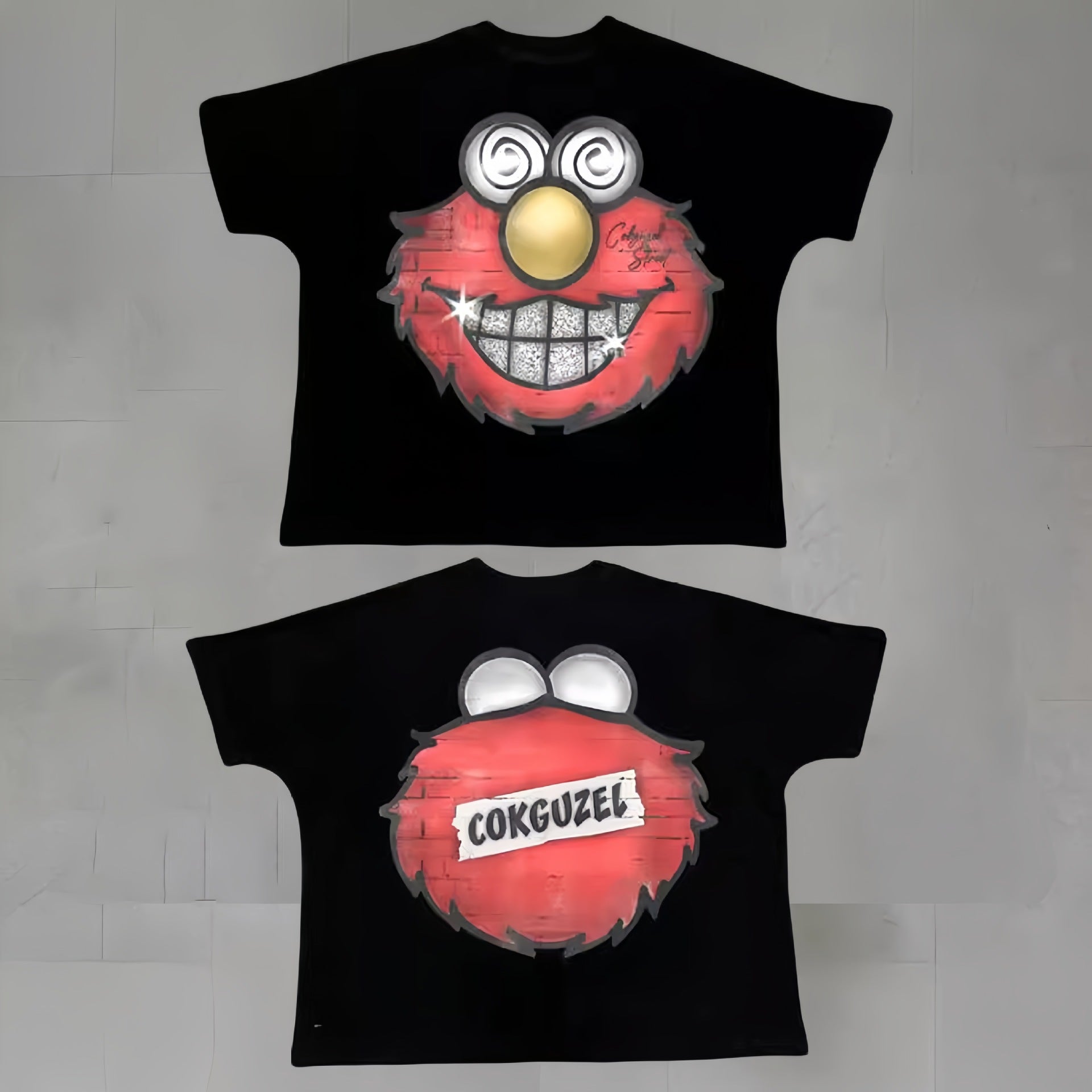 Touch Studios Y2K doppelseitiges Oversize-Vintage-Baumwoll-T-Shirt mit Cartoon-Print