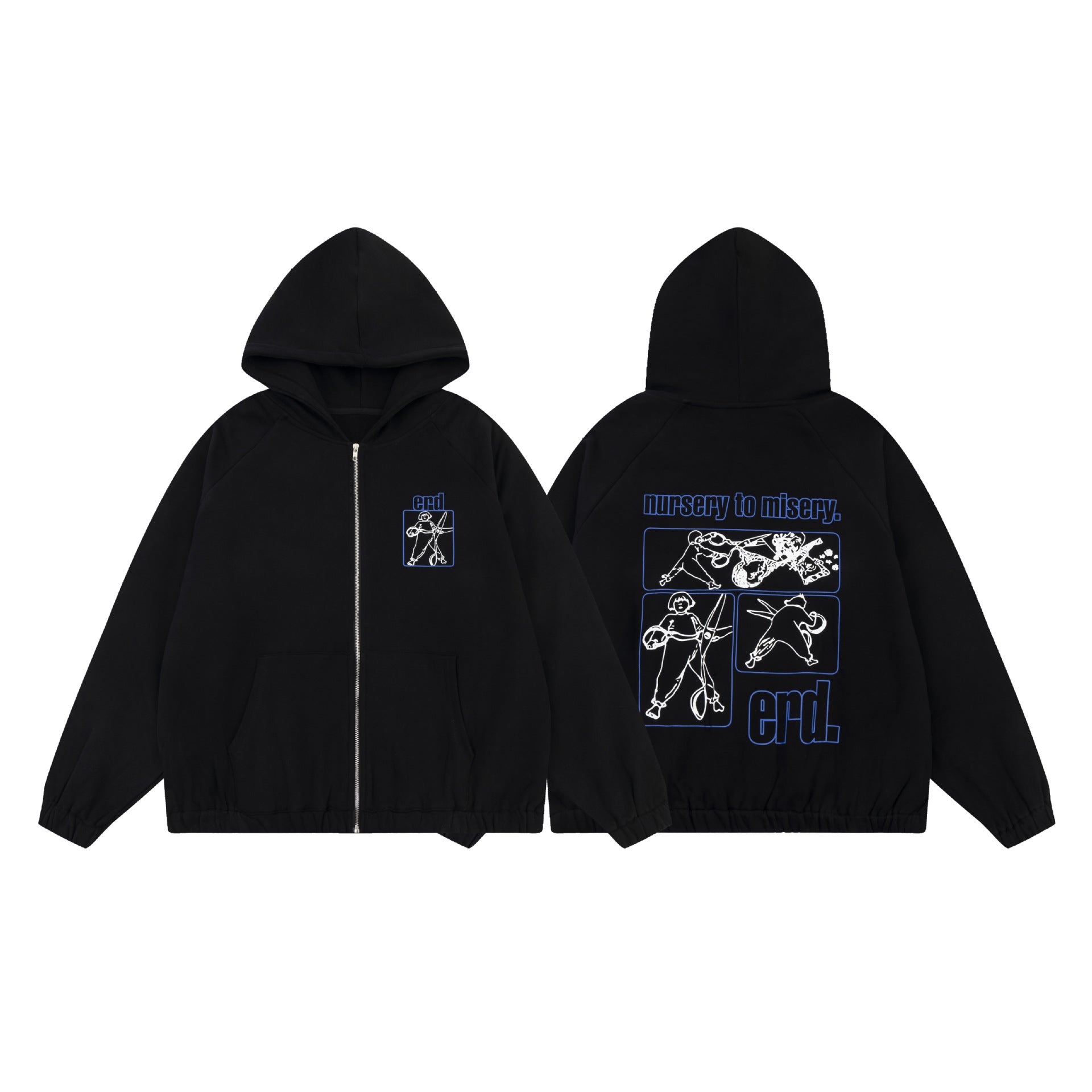 ERD Distressed Washed Vintage Full Zip Hoodie Jacket Unisex