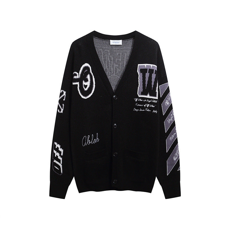 Off-White Moon Letter Pattern Knit Cardigan Sweater Unisex