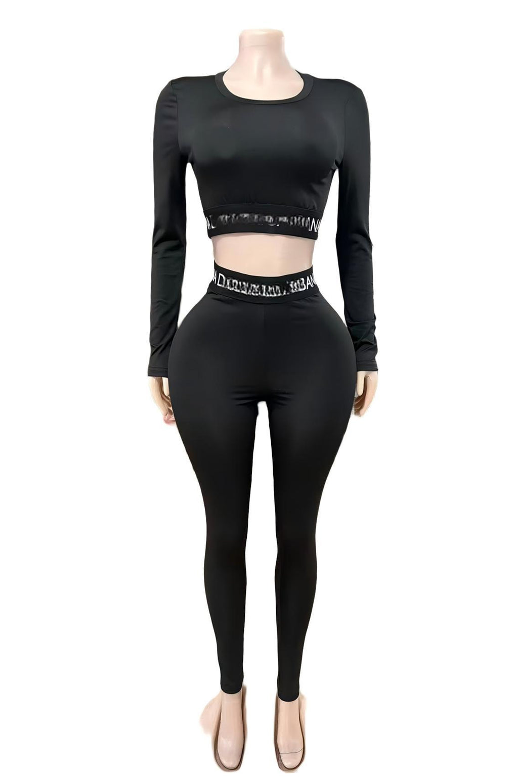 Y2K Long Sleeve Crop Top High Waist Legging 2 Piece Set