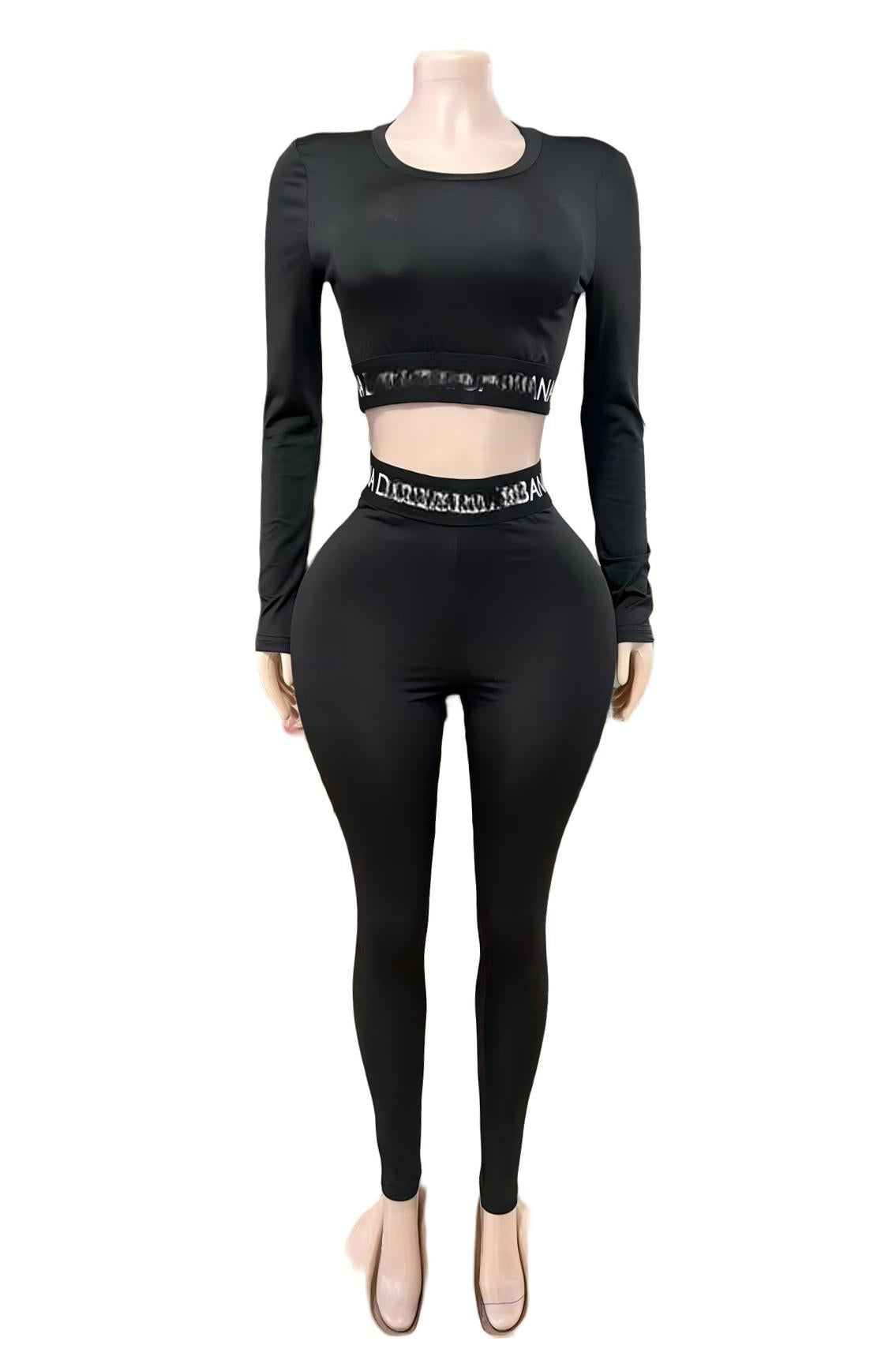 Y2K Long Sleeve Crop Top High Waist Legging 2 Piece Set
