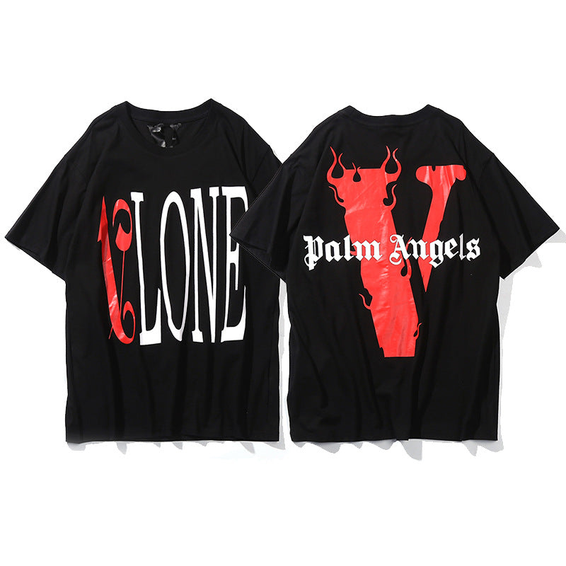 Vlone Big V Letter Graphic Print Short Sleeve Tee Streetwear Unisex