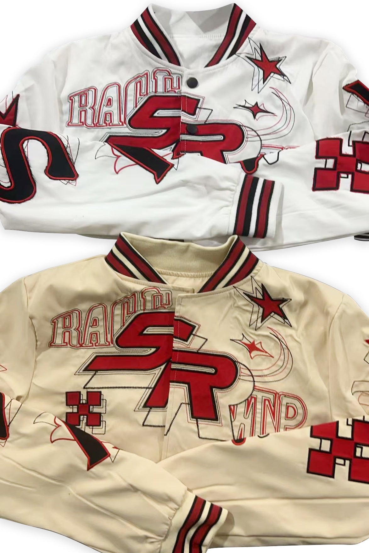 Embroidered Cropped Varsity Jacket Women Long Sleeve Baseball Coat