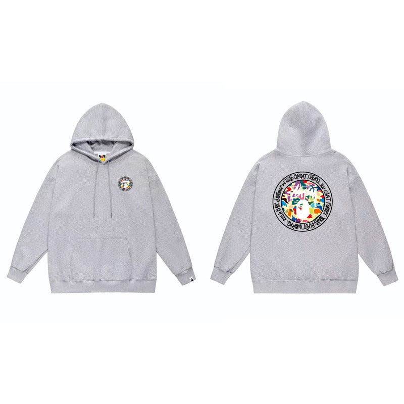 BAPE x Stussy Shark Graphic Hoodie Street Cotton Pullover Sweatshirt