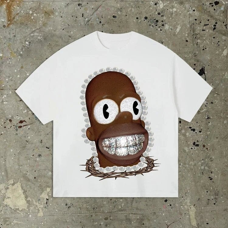 Warzone Studios Y2K doppelseitiges Cartoon Oversized Vintage Baumwoll-T-Shirt
