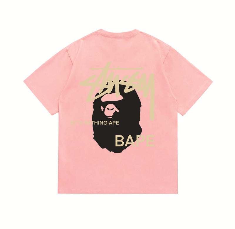Stussy x Bape Ape Head Back Print Oversized Tee Streetwear Unisex