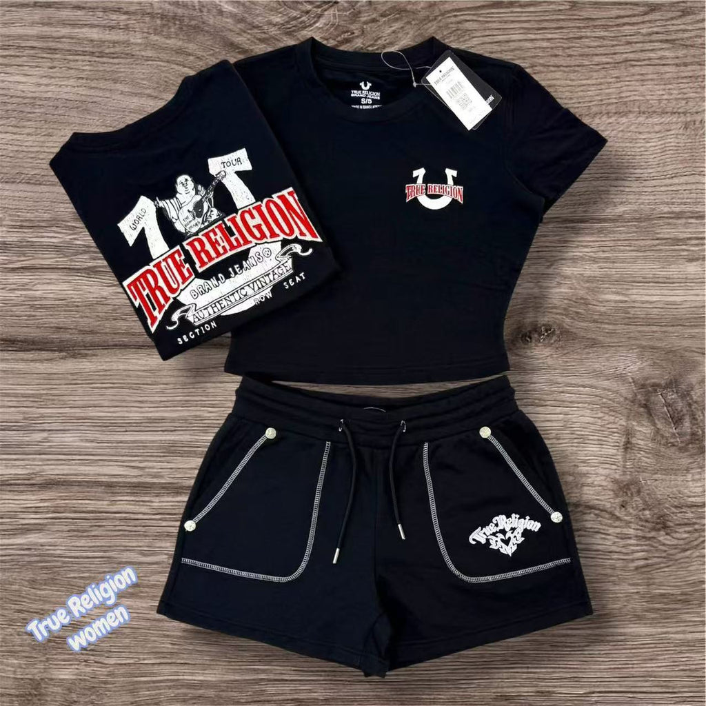 True Religion Horseshoe Graphic Print Tee Shorts 2 Piece Set