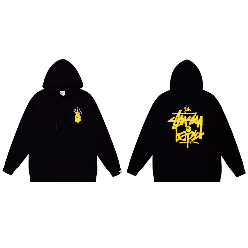 BAPE x Stussy Shark Graphic Hoodie Street Cotton Pullover Sweatshirt