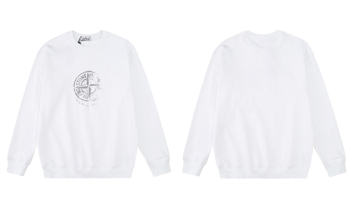 Stone Island Compass Print Crewneck Sweatshirt Men Autumn Pullover