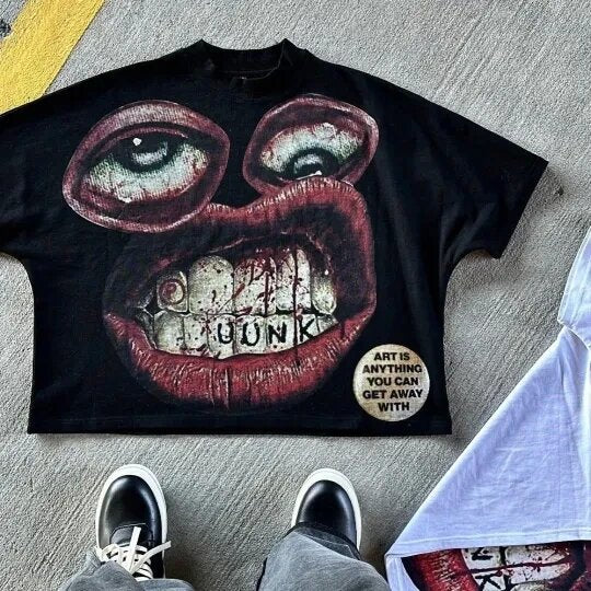 Marino Infantry Style Y2K Big Mouth Rap Portrait Übergroßes Vintage Baumwoll-T-Shirt