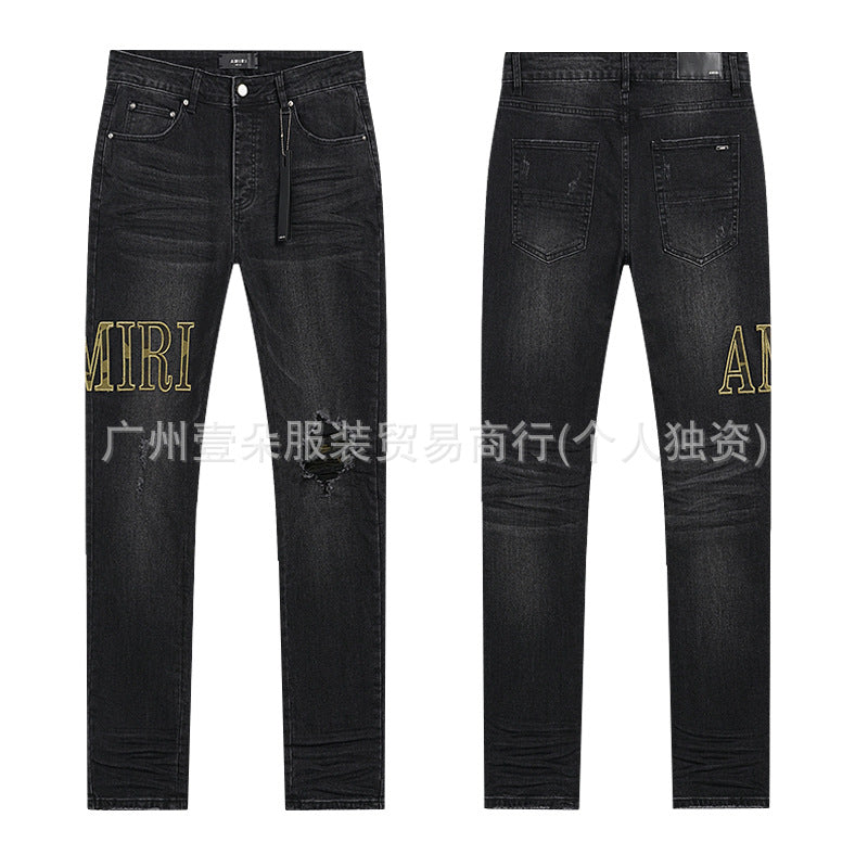 Amiri Washed Distressed Embroidered Slim Tapered Denim Jeans Unisex