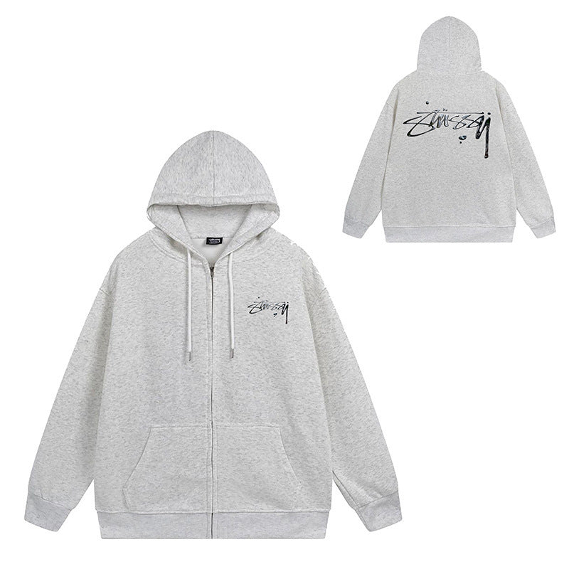 Stussy Graphic Zip Up Hoodie Letter Streetwear Casual Pullover Jacket