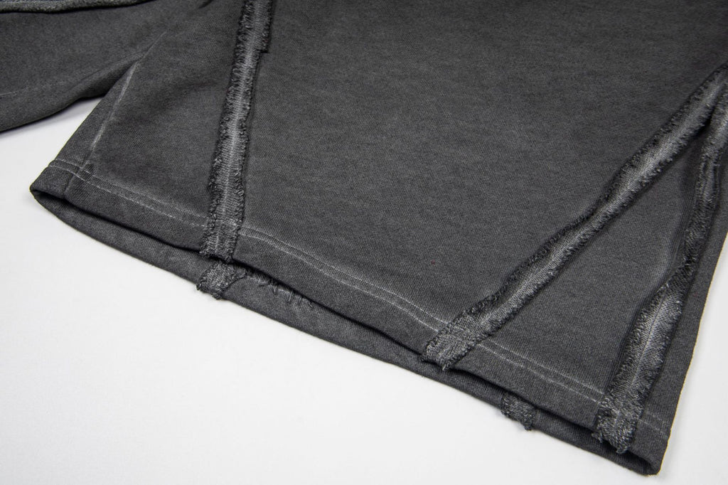 Washed Vintage Letter Print Raw Edge Streetwear Drawstring Sweat Shorts