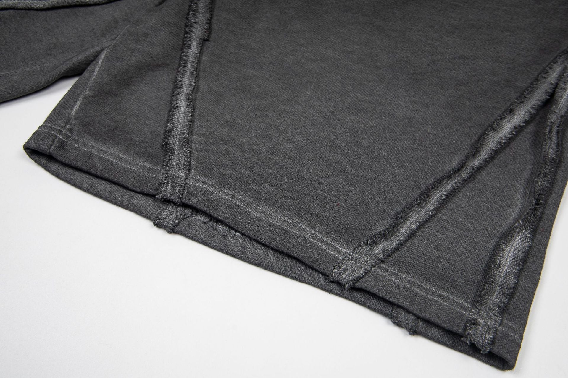 Washed Vintage Letter Print Raw Edge Streetwear Drawstring Sweat Shorts