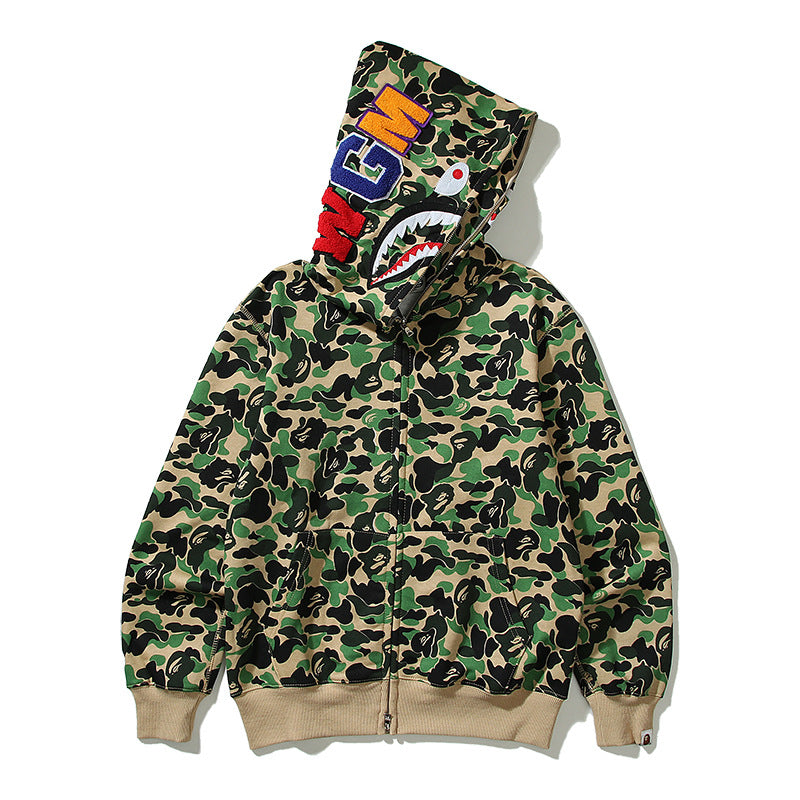 BAPE Shark Camo Print Full Zip Streetwear Hoodie Unisex