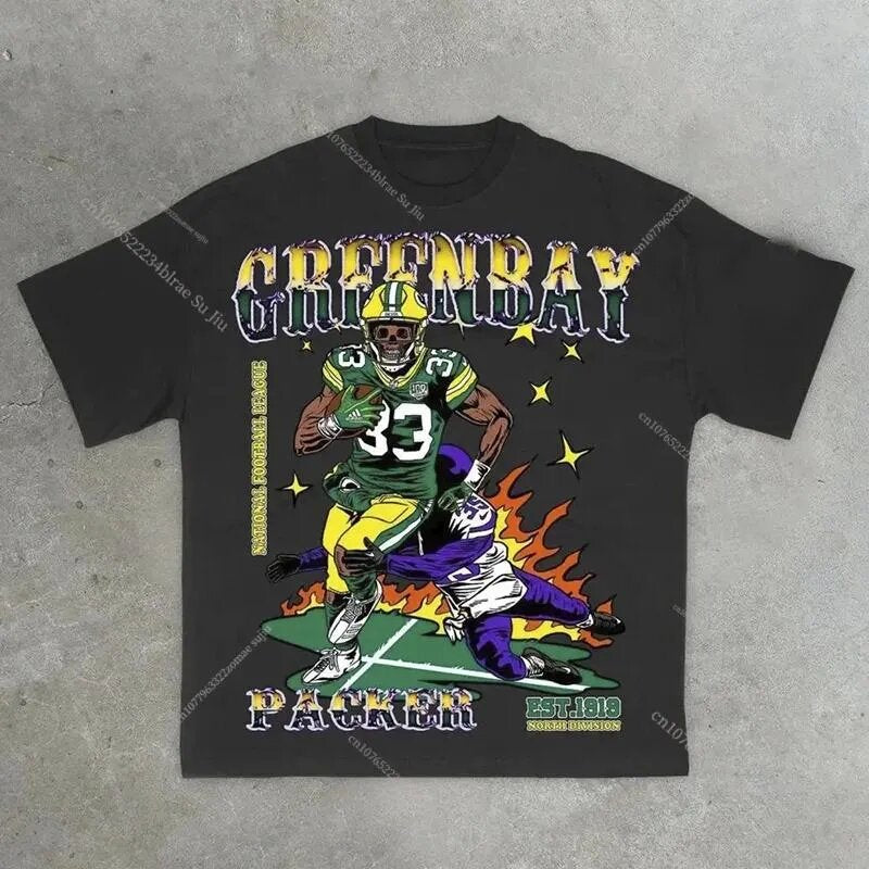 Kixkz Style Vintage Sports Totenkopf Grafik Unisex Oversized Streetwear Baumwoll-T-Shirt