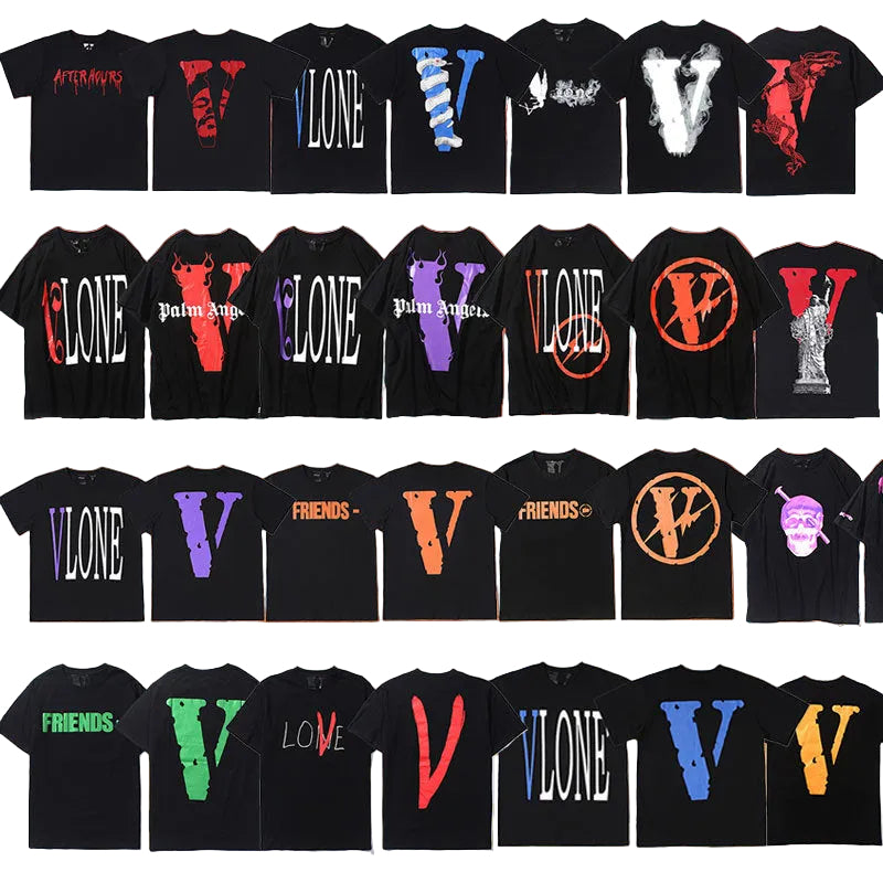 Vlone Big V Letter Graphic Print Short Sleeve Tee Streetwear Unisex