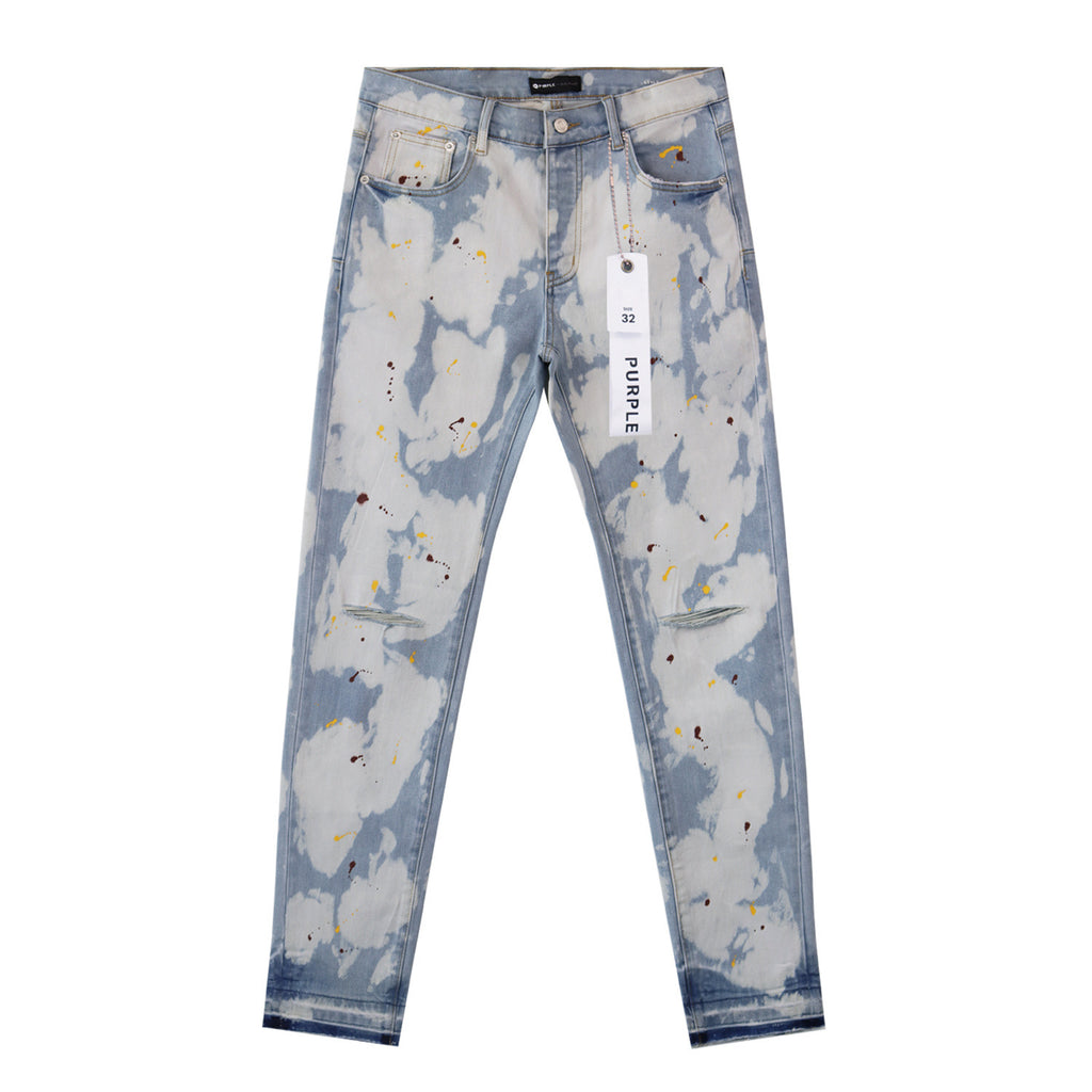 Purple Brand Splash Paint Ripped Skinny Denim Jeans Unisex