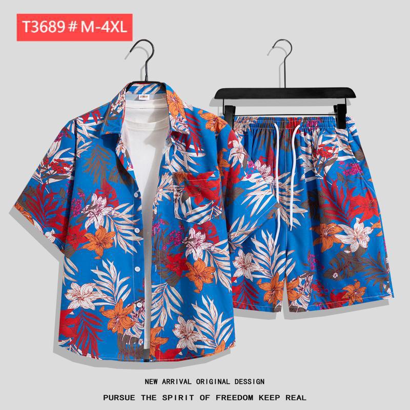 Couple Hawaiian Floral Set Loose 5 Inch Shorts T3664-T3699