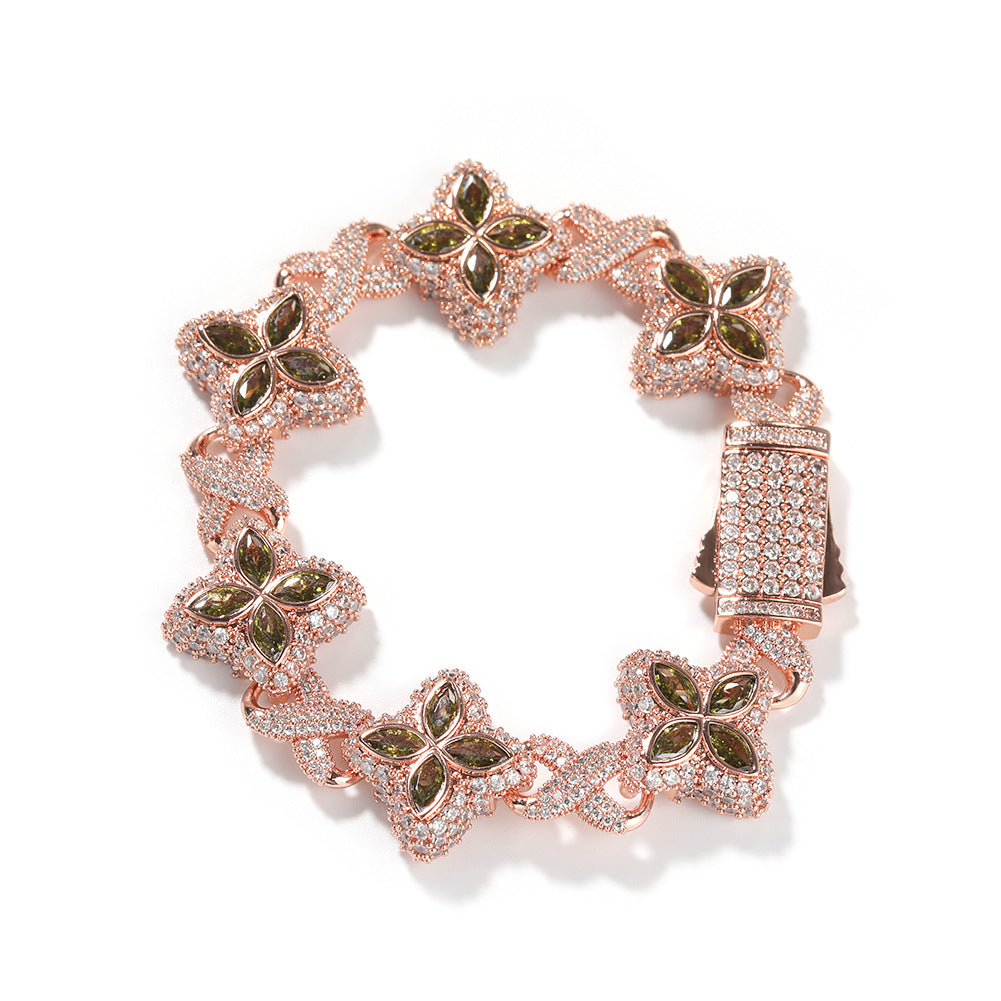 Iced Out Four Leaf Clover 5A Color Zircon Hip Hop Bracelet For