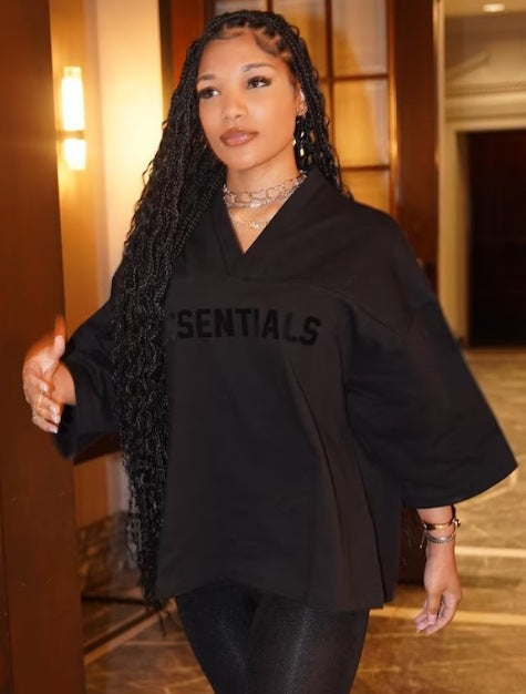 Fear Of God Essentials Letter Print V Neck 3/4 Sleeve Loose T Shirt