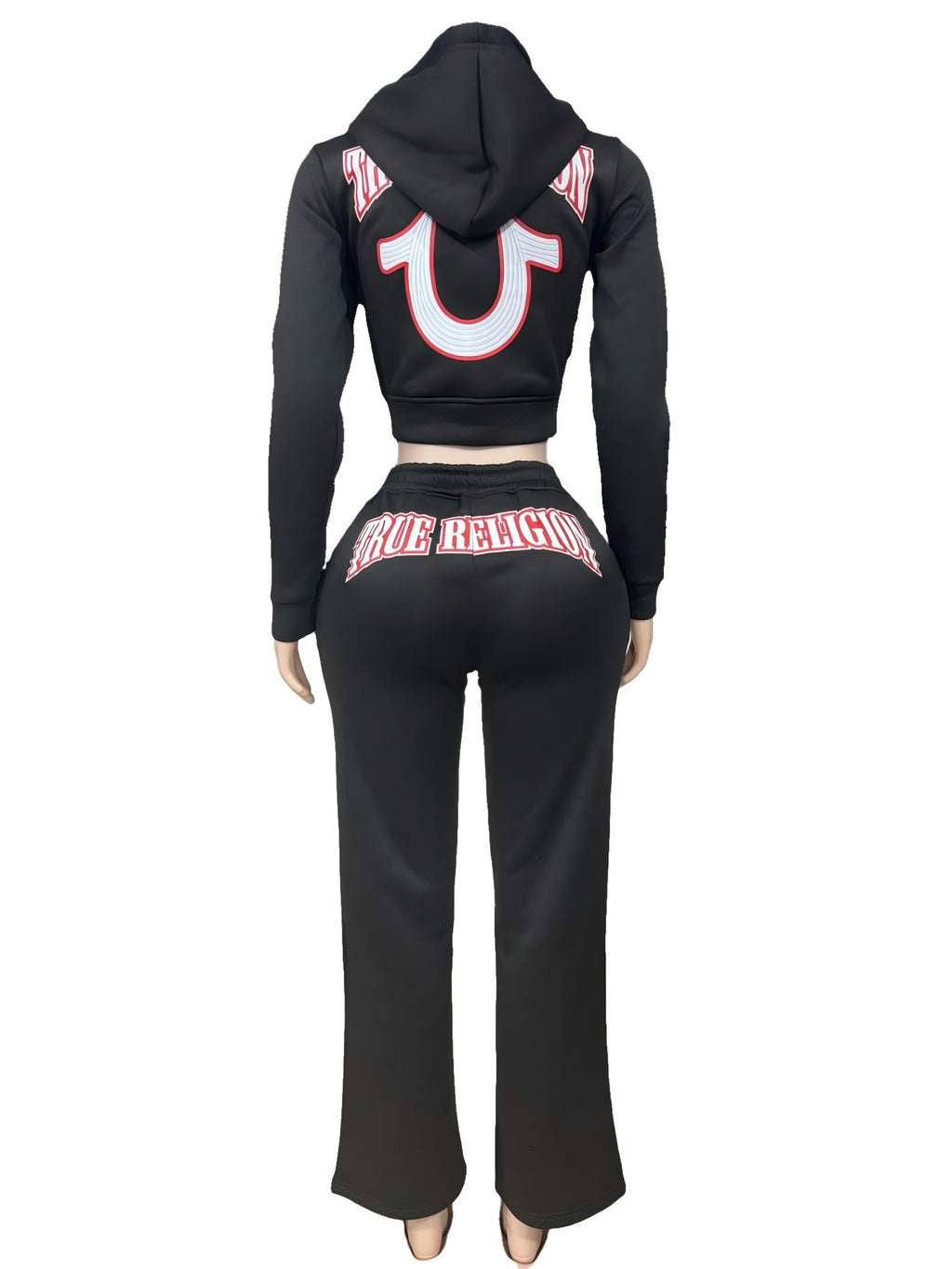 Y2K True Religion Horseshoe Logo Zip Crop Hoodie Straight Jogger 2 Piece Set