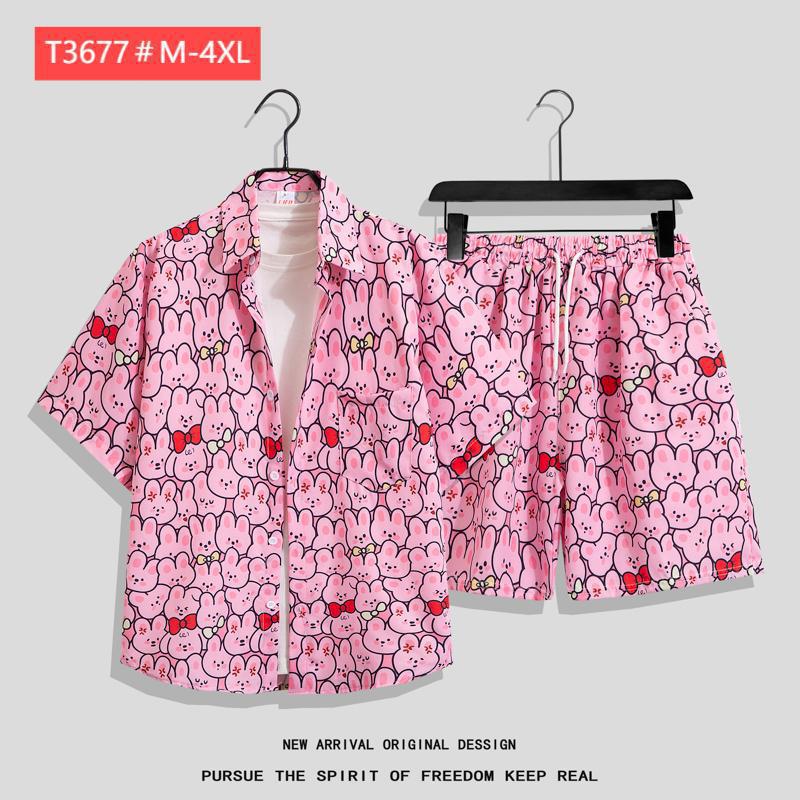 Couple Hawaiian Floral Set Loose 5 Inch Shorts T3664-T3699