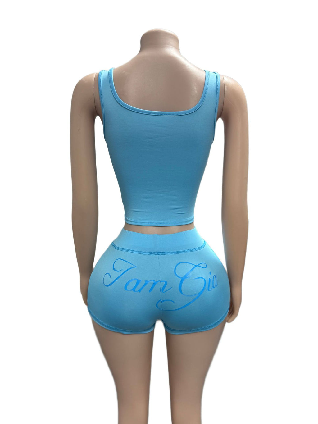 I.AM.GIA Contrast Piping Letter Print Square Neck Tank Short 2 Piece Set